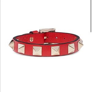 Valentino Red Leather Stud Bracelet